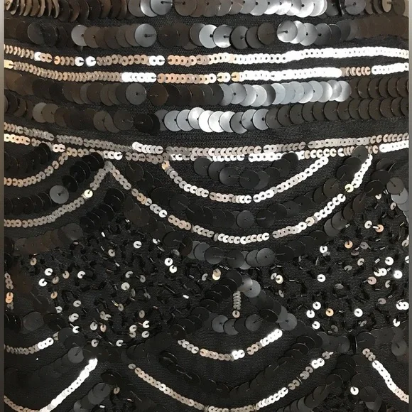 bebe Dazzling Sequin, Lace & Ruffle Skirt, Sz S, Black Silver, Cream Lace - Picture 2 of 6